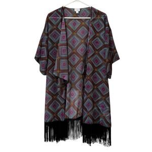 Lularoe Monroe Fringed Kimono Cardigan Women Size Large Lightweight Bohemian